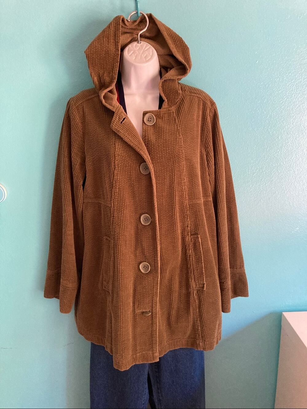 Habitat Olive Green Cotton Corduroy Hoodie Coat Jacket Marked S Fits up to XL